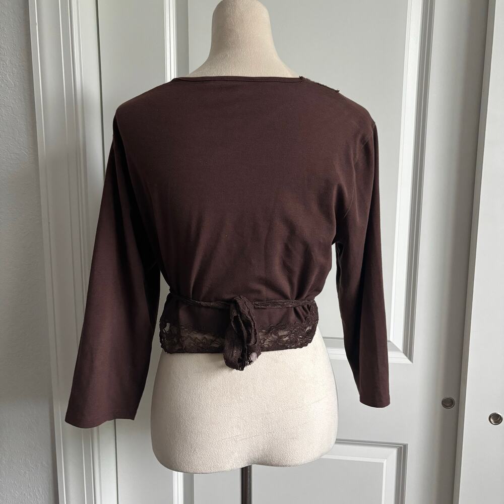 Y2K Brown Wrap Top Lace Balletcore Soft Girl Cropped L Ballerina Jason Maxwell - Picture 7 of 12